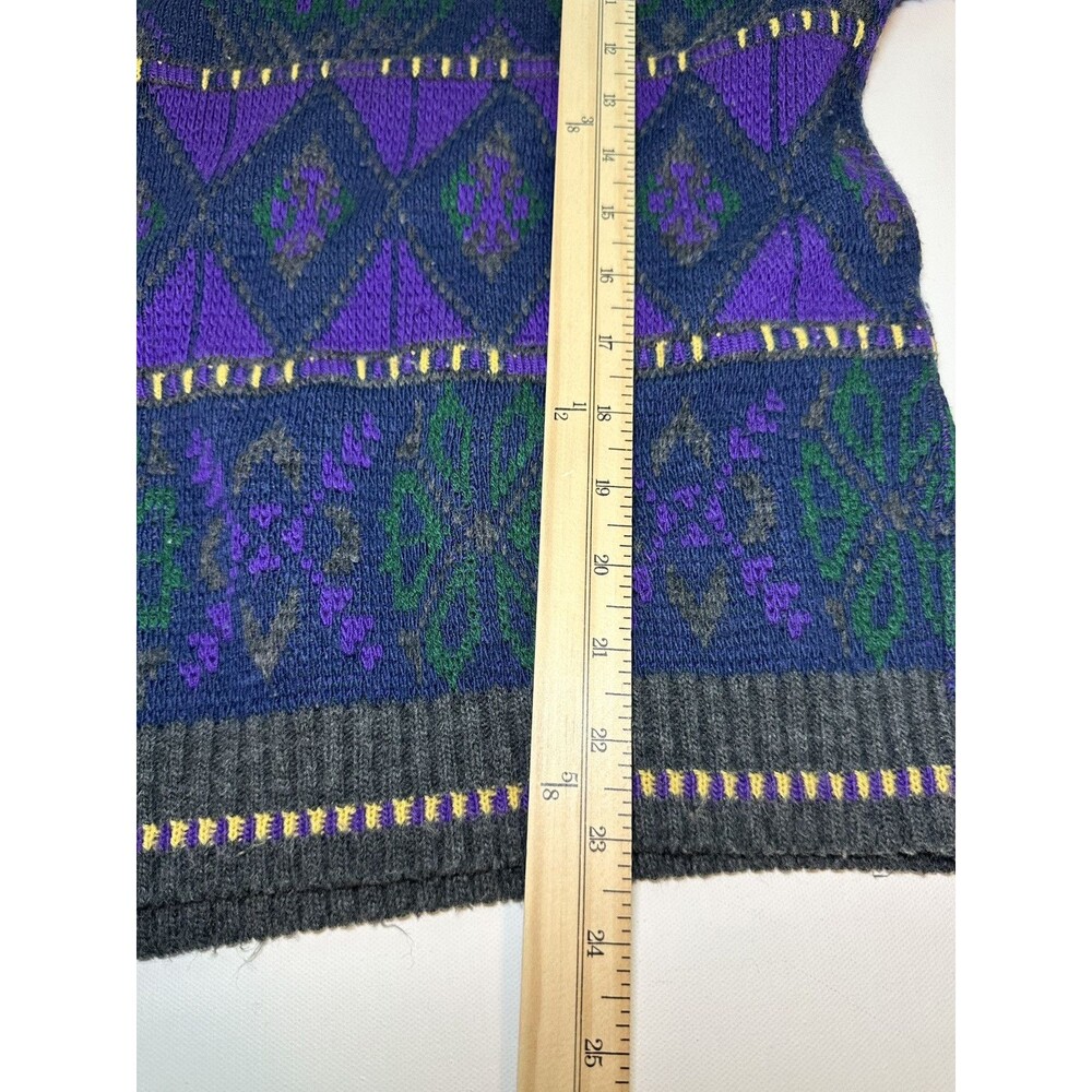 VTG 80'S/90's Cadet Boys Club‎ Sweater Purple Green Boys Made in USA XL 18 - Picture 8 of 10